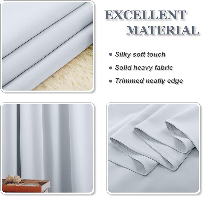 PONY DANCE Greyish White Room Darkening Kitchen Curtains 2 Panels Set,Thermal Insulated Small Window Treatment Heavy Duty Privacy Tiers for Laundry Bedroom Bathroom(2 Panels, W 34 x L 36 inches)