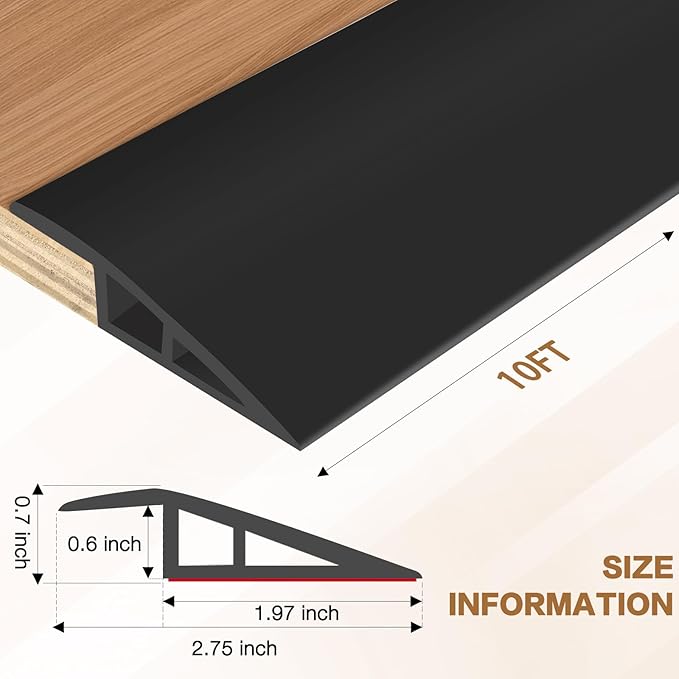 Floor Transition Strip Vinyl Door Threshold Ramp Self Adhesive Carpet Edging Strip Doorway Edge Trim, Overlap Edge Reducer for Laminate Carpet, Floor, Tile (Black, 2/5" to 3/5", 10Ft)