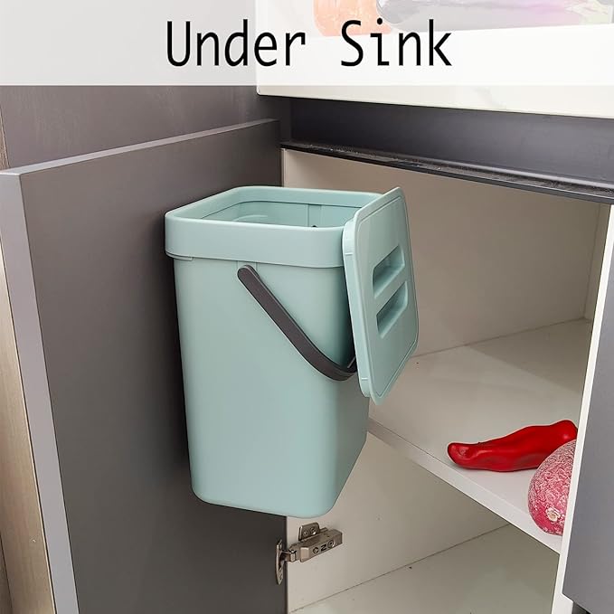 LALASTAR Small Trash Can with Lid, Compost Bin Indoor Kitchen Sealed Under Sink for Kitchen, Food Waste Bin for Countertop, Mountable Garbage Can for Bathroom, RV, 5L/1.3 Gal, Blue