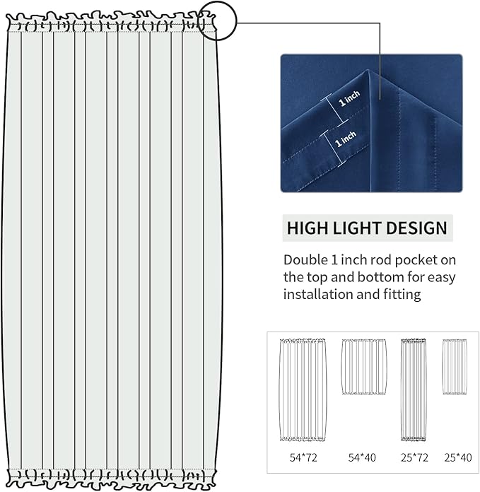 DWCN French Door Curtains – Rod Pocket Thermal Blackout Curtain for Doors with Glass Window, Kitchen and Patio Doors for Privacy, 25 X 72 Inches Long, 1 Curtain Panel with Tieback, Classic Blue