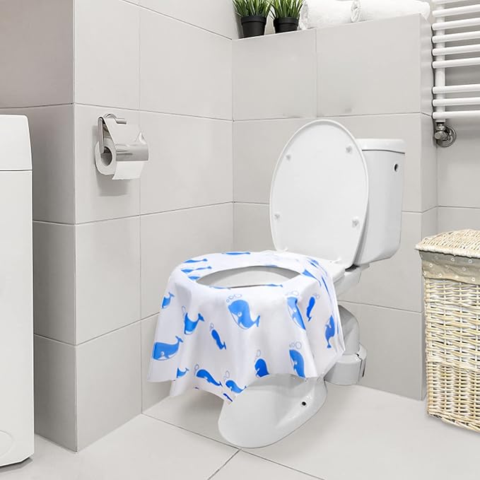 41 Pack Toilet Seat Covers Disposable, Extra Large Disposable Toilet Seat Covers for Adults, Individually Wrapped Potty Training Liners with Non-Slip Adhesives for Kids in Home, Restrooms&Travel -Blue