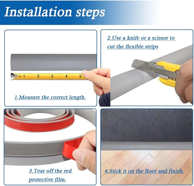 Floor Transition Strip Self Adhesive Carpet & Flooring Transitions Edging Trim Strip PVC Threshold Transitions Suitable for Threshold Height Less Than 10mm (6.56Ft, Gray)