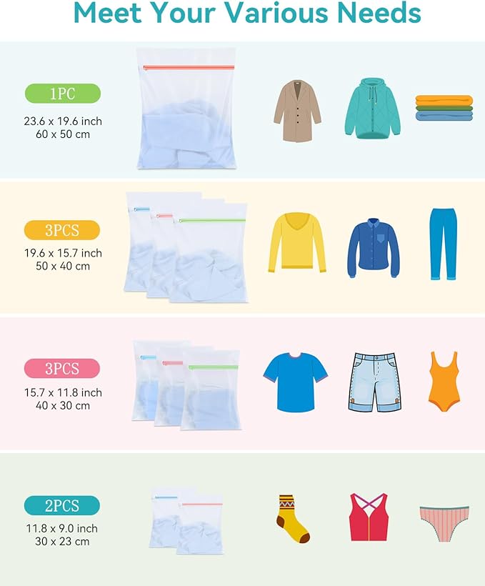 OTraki 9 PCS Mesh Laundry Bags for Delicates 4 Sizes Laundry Bags Mesh Wash Bags with Zipper Clothing Washing Bags Reusable Travel Storage Organize Bag for Clothes Underwear Bra Lingerie Socks Toy