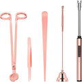 5 in 1 Candle Accessory Set,Candle Wick Trimmer Cutter Set,Candle Wick Dipper,Candle Wick Snuffer,Rechargeable Candle Lighter,Tweezers,Stainless Steel Candle Care Kit Gift for Aromatherapy(Rose Gold)…