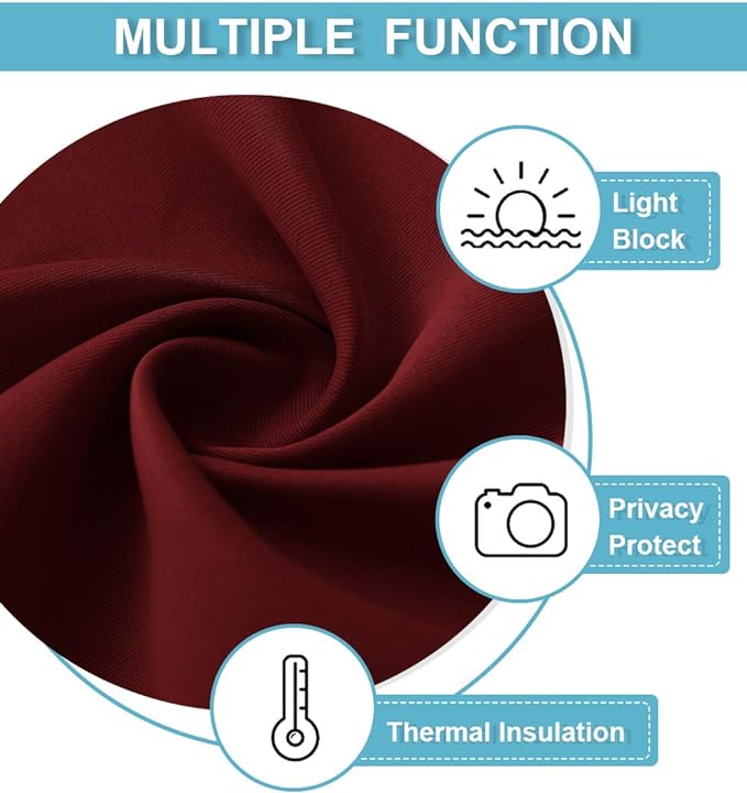 RYB HOME Living Room Curtains 63 inch Length, Blackout Energy Efficient Window Covering Heavy Duty Vertical Privacy Drapes for Nursery Girls Room Classroom W42 x L63 inch, Burgundy Red, 2 Panels