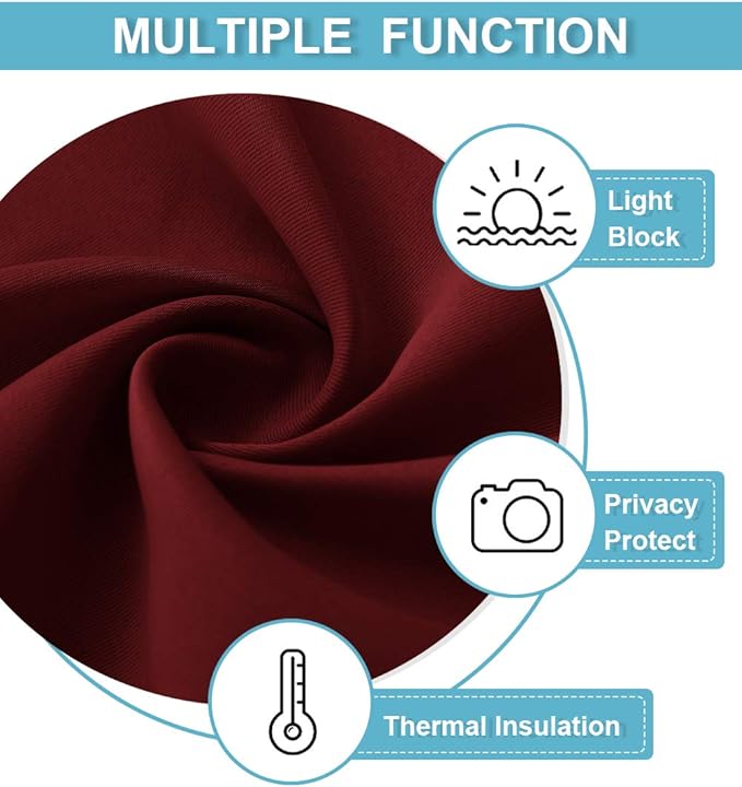RYB HOME Short Curtains Blackout - Small Window Decor Privacy Thermal Insulated Drapes for Baby Bathroom Basement, W52 x L36, Burgundy Red, Set of 2