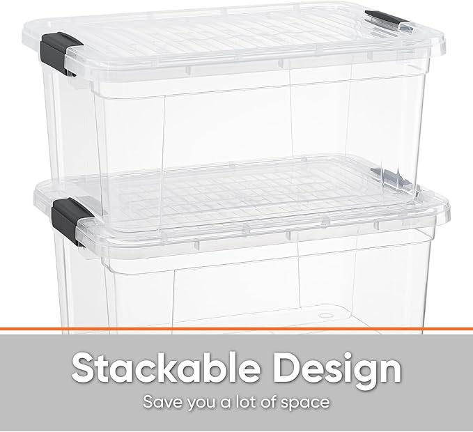 Superio Storage Bins with Lids - Clear Boxes for Organizing, Stackable Plastic Containers - BPA Free, Non-Toxic, Odor Free, Organizer for Home, Office, Dorm(2 Pack, 11 Qt)
