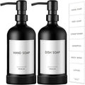 GMISUN Black Soap Dispenser with Silicone Sleeve Boot, 2 Pack Glass Bathroom Hand Soap Dispensers with Stainless Steel Pump, 17 Fl Oz Kitchen Hand and Dish Soap Dispenser Set, Liquid Dispensers Bottle