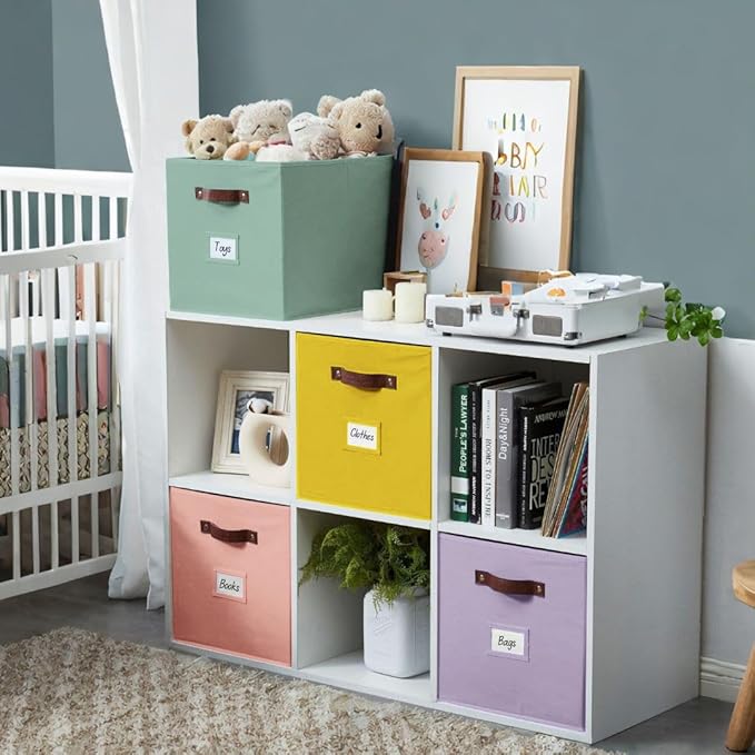 DECOMOMO Storage Baskets, 13x15x13 Storage Cube Bins with Labels for Organizing Shelves Kallax (Kallax / 4pcs, Rainbow)