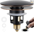 Universal 2PCS Bathroom Sink Stopper 2 in 1 Pop Up Metal Sink Drain Strainer with Hair Catcher, Fit for 1.1~2.36" Sink Basin Hole, Big Cover Cap, Anti-clog, Oil Rubbed Bronze