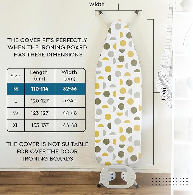 Encasa XO Ironing Board Covers (42"x14") Drawstring Tightening with Thick 3 mm Felt Padding, Easy Fit, Scorch Resistant, Printed - Big Leaves Green