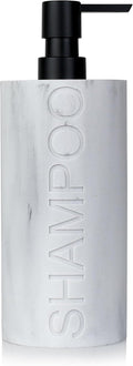 Matte White Shampoo Dispenser Modern Refillable Pump Bottle with Embossed Text, Durable Resin Construction for Bathroom and Kitchen