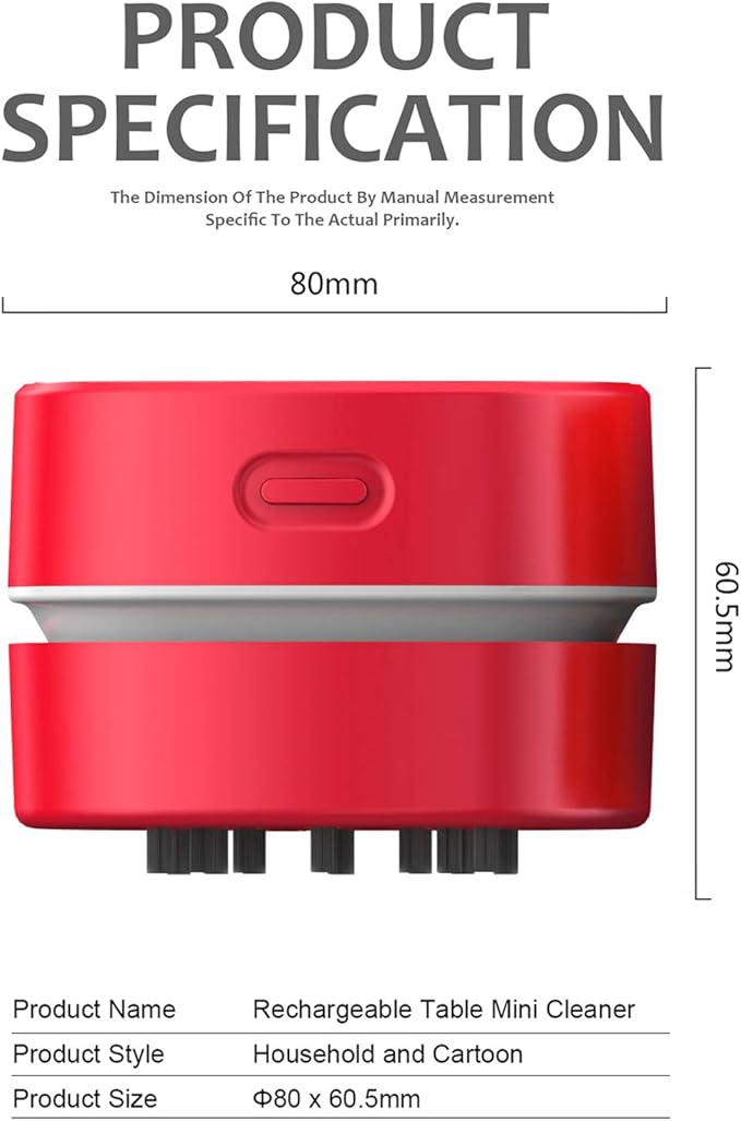 ODISTAR Desktop Vacuum Cleaner,Mini Table dust Sweeper Energy Saving,High Endurance up to 400 mins,Cordless&360º Rotatable for Cleaning Hairs,Crumbs,Computer Keyboard of Kids Gift(Red Charging)