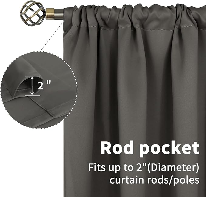 BGment Rod Pocket Blackout Curtains for Bedroom 84 Inches Length - Thermal Insulated Room Darkening Curtain for Living Room, 42 x 84 Inch, 2 Panels, Grey