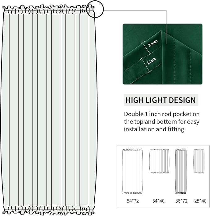DWCN French Door Curtains – Rod Pocket Thermal Blackout Curtain for Doors with Glass Window, Kitchen and Patio Doors for Privacy, 36 X 72 Inches Long, 1 Curtain Panel with Tieback,Hunter Green