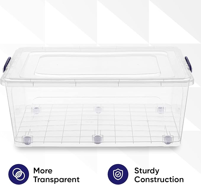 Superio Storage Bins with Lids, Clear Plastic Containers for Organizing, Stackable Totes, BPA Free, Odor Free, Organizer Boxes for Home, and Dorm (2 Pack, 60 Quart)