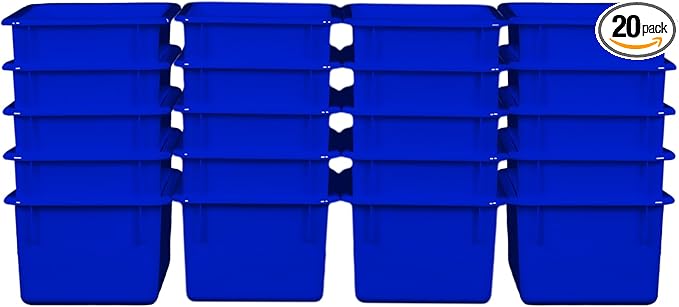 Wood Designs Cubby Storage Bin, Heavy Duty Plastic Containers for Kids Blue Cubby Tray Set of 20