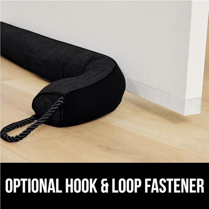 GORILLA GRIP Door Draft Stopper for Bottom of Doors, Weather Stripping Seal Blocks Hot Air, Noise, Bugs, Keeps Cold AC in, Sound Proofing Easy Install Gap Filler, Home Essentials, 34 Inch, Black