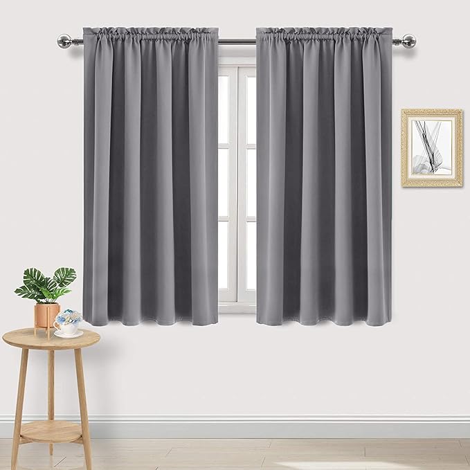 DWCN Grey Room Darkening Blackout Curtains - Thermal Insulated Privacy Energy Saving Window Curtain Drapes 52 x 45 inch Length, Set of 2 Bedroom Living Room Curtains