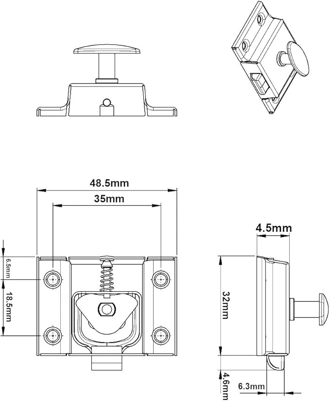 QCAA Oval Turn Cabinet Latch, for Cupboard & Other Furniture, Small, Matte Black, 4 Pack, Made in Taiwan