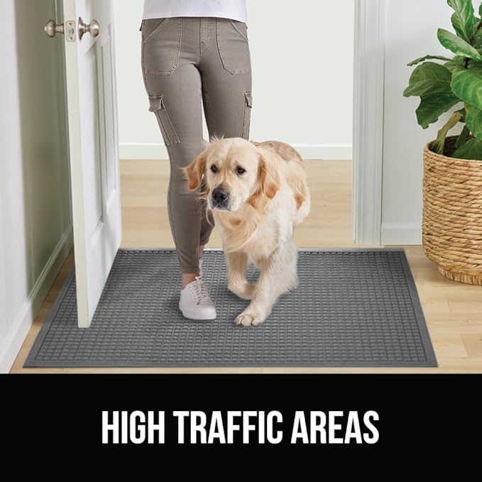 GORILLA GRIP Front Door Mat, 47x35, Indoor Outdoor Ultra Absorbent HydroAbsorb Doormat, Absorbs Up to 6 Cups of Water, Stain and Fade Resistant, Rubber Backing Doormats, Captures Dirt, Gray