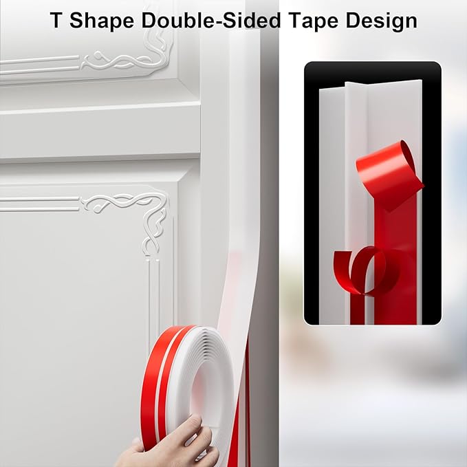 T-Shaped Door Draft Stopper, 1.37 in x 20 Ft Silicone Seal Strip for Windows Gaps, Weather Stripping Seal Strip Shower Sweep, White