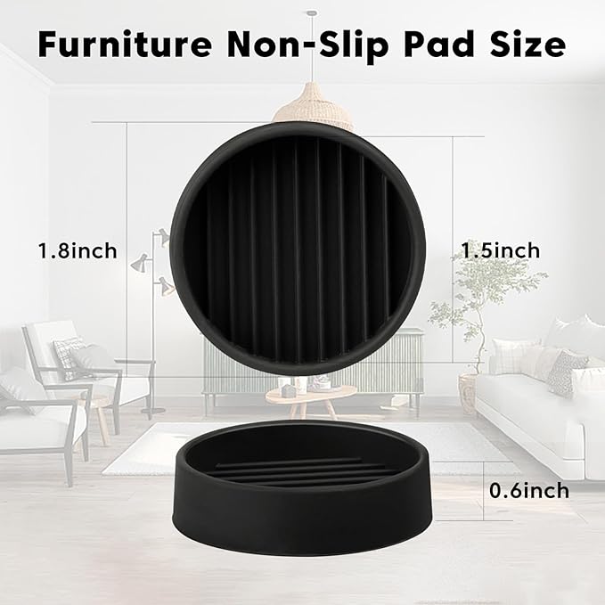 Rubber Furniture Pads Non Slips Furniture Casters Cup Chair Leg Floor Protectors for Bed Sofa Table and Chair Stopper (Pack of 8,Black 1.5" x 1.5" Round)