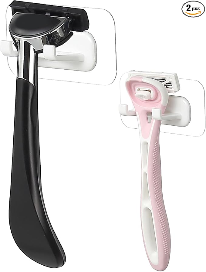 Hook LAB Self-Adhesive Shower Razor Holder, 2-Pack, Removable & Reusable Waterproof Hooks, for Towels, Bath Accessories, Kitchen & Bathroom Use - White