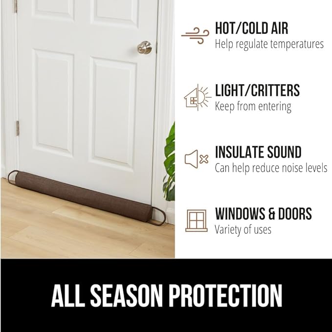 GORILLA GRIP Door Draft Stopper for Bottom of Doors, Weather Stripping Seal Blocks Hot Air, Noise, Bugs, Keeps Cold AC in, Sound Proofing Easy Install Gap Filler, Home Essentials, 32 Inch, Brown