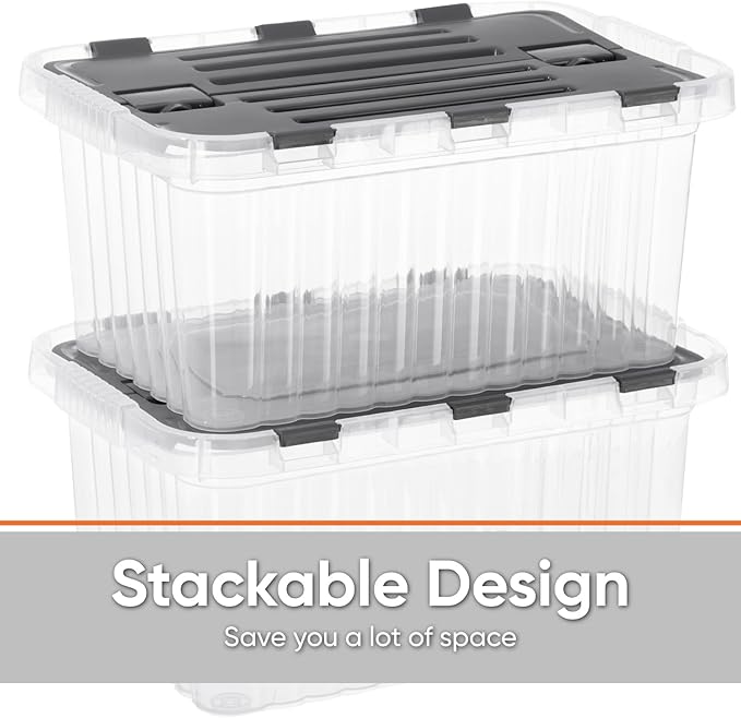 Superio Storage Bins with Lids, Clear Plastic Containers for Organizing, Stackable Totes, BPA Free, Odor Free, Organizer Boxes for Home, and Dorm (4 Pack, 20.25"x14"x10.5")