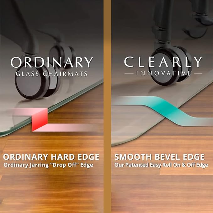 Exclusive Beveled Edge Glass Chair Mat for a Smooth Glide and Easy Roll On/Off by Clearly Innovative, Ultimate Office Chair Mat for Carpet or Hardwood Floor, 44x50