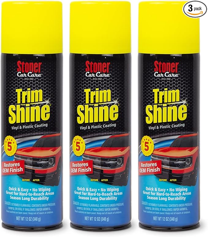Stoner Car Care 91034-3PK Trim Shine – Vinyl and Plastic Protectant for Interior and Exterior Detailing, Restores OEM Color, Adds Shine, UV and Water Protection – 12 oz (Pack of 3)