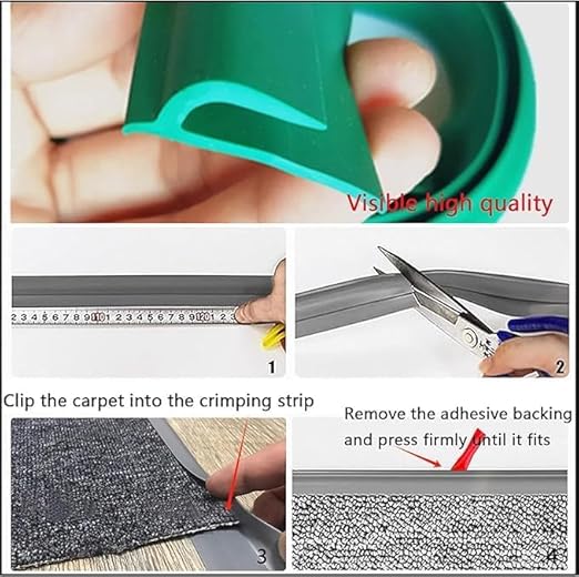Self Adhesive Carpet Transition Strip with Edge Trim, Designed for Seamless Transitions from Carpet to Tile or Vinyl Floors, Perfect for Doorways.(Gray,15ft)