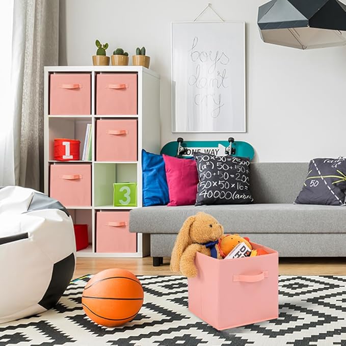 Stero 13x13x13 Inch Fabric Storage Bins 6 Pack Fun Colored Durable Storage Cubes with Handles Foldable Cube Baskets for Home, Kids Room, Closet and Toys Organization Peachpuff
