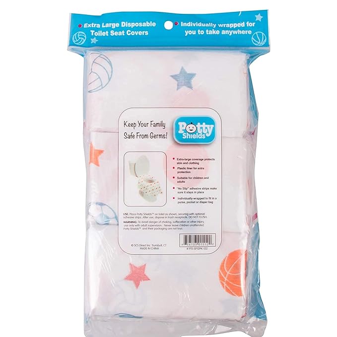 Toilet Seat Covers Disposable (12 Pack, Sports) - XL Waterproof Toilet Cover for Toddlers, Kids & Adults - Portable & Individually Wrapped for Travel, Potty Training & Public Restrooms