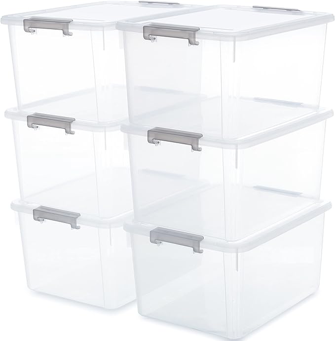 Citylife 6 Packs 32 QT Plastic Storage Bins with Lids Large Stackable Storage Containers for Organizing Clear Storage Box for Garage, Closet, Kitchen