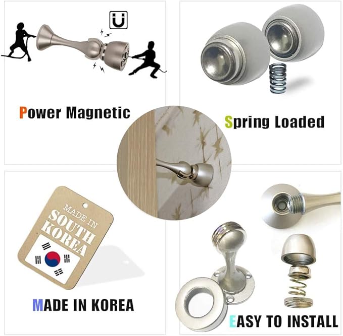 Magnetic Door Stop, Stainless Steel, Magnetic Door Catch, Door Holder, Door Stops, Wall Mounted, Floor Mounted, Door Banging Prevention (Small x 2pack, Satin Nickel)