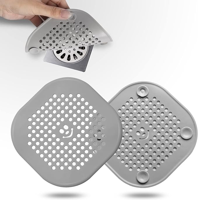 2 Pack Drain Cover Hair Catcher Drain Plug Hair Stopper Drain Protector for Shower Bathroom Accessories Bathtub Deep Grey