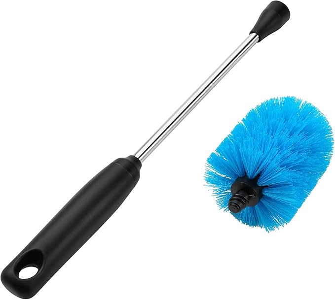 Stainless Steel Bottle Brush with Replaceable Head, Long Handle Scrub Brush for Water Bottles, Glasswares, Mugs, Flasks, Tumblers, Vases, and Kitchen Sink, 2 Pack, 15 in