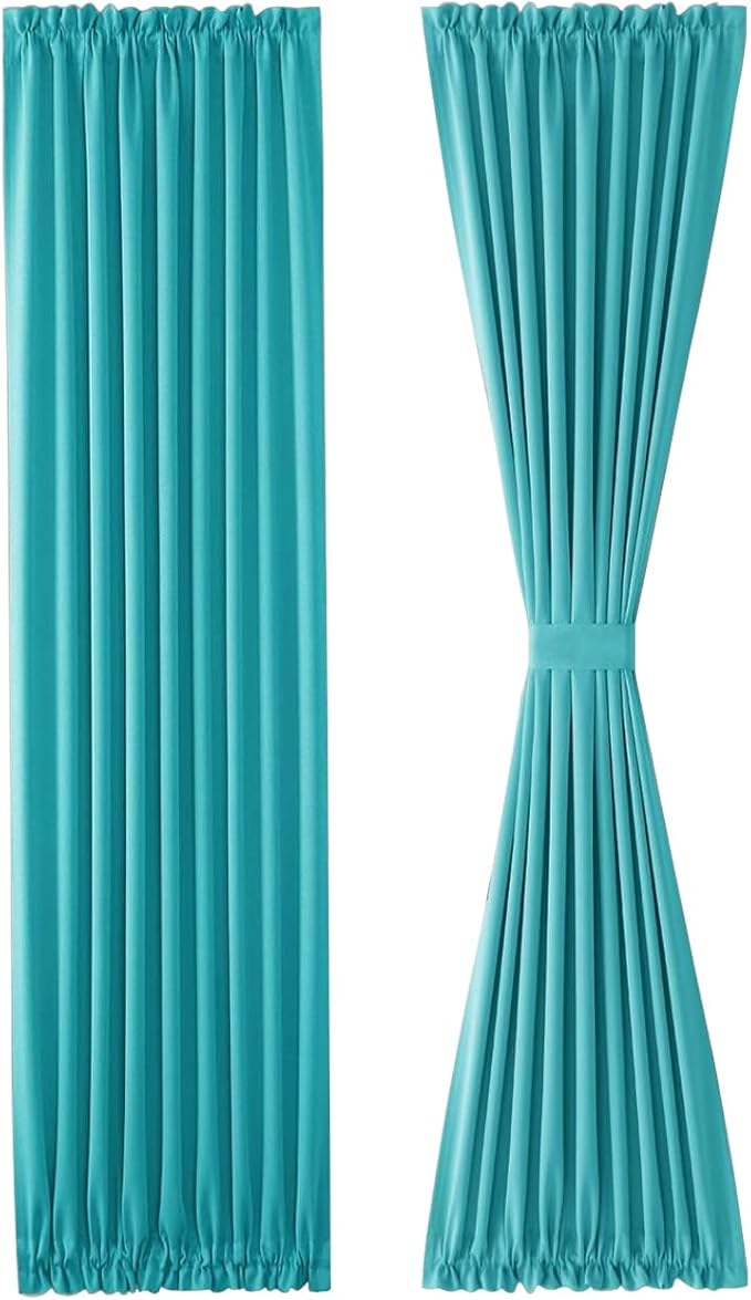 DWCN French Door Curtains – Rod Pocket Thermal Blackout Curtain for Window/Doorways/Kitchen/Classroom/Patio Doors for Privacy, 25W by 72L Inches, 1 Panel with Tieback, Turquoise