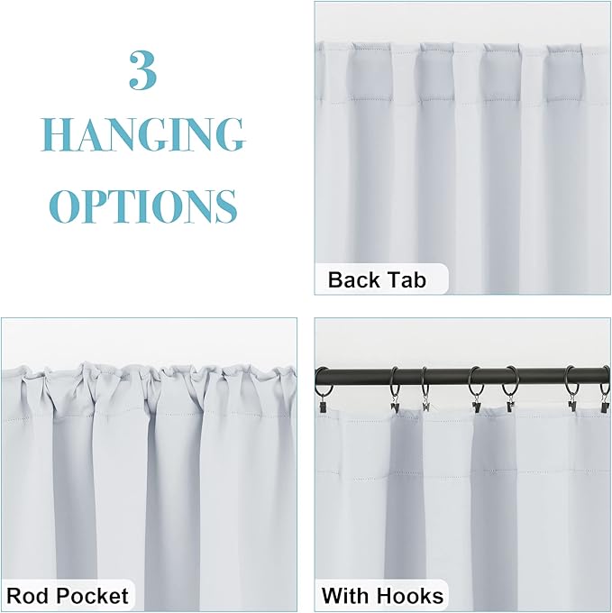 RYB HOME Room Darkening Kitchen Curtains 2 Panels Set,Thermal Insulated Small Window Treatment Heavy Duty Privacy Tiers for Laundry Bedroom Bathroom, Greyish White, W42 x L36 inch