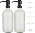 Emerson Essentials Glass Soap Bottle Dispensers, 2 Pack, Stainless-Steel Pumps Rust-Free, Hand Set for Bathroom Kitchen Sink, Liquid Lotion Shampoo Jars with 4 Waterproof Labels, 16 Oz Frost/Black