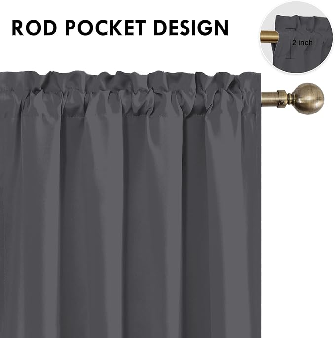 DWCN Short Blackout Curtains 36 inches Length 2 Panels Set, Half Window Rod Pocket Privacy Curtain Tiers for Kitchen, Room Darkening Curtains for Bathroom Shades (W52 x L36 Inch, Dark Grey)