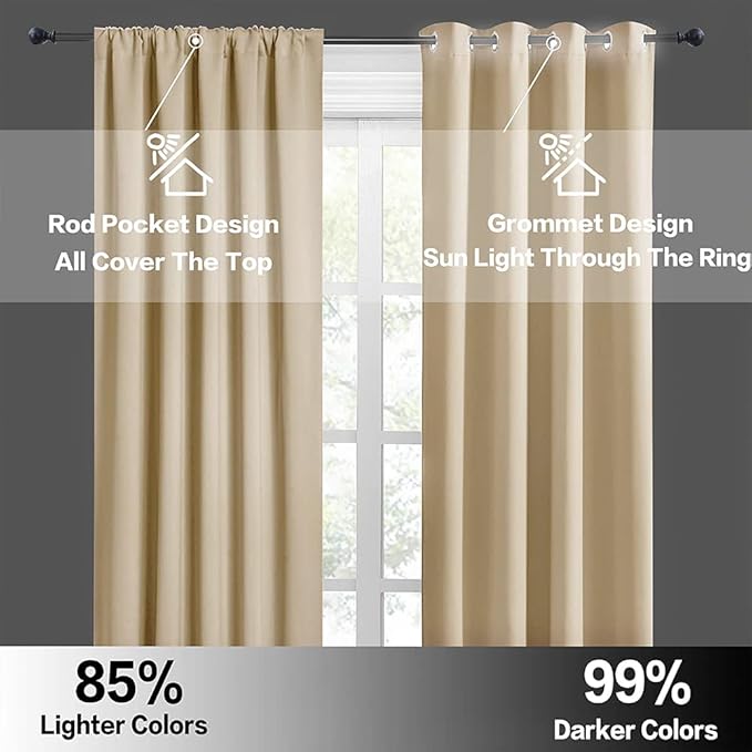 RYB HOME Room Darkening Short Curtains for Small Winow Decor Light Block Thermal Insulated Drapes for Kids Bedroom Bathroom Downstairs Window RV Curtains, 52 x 36, Biscotti Beige, 2 Panels