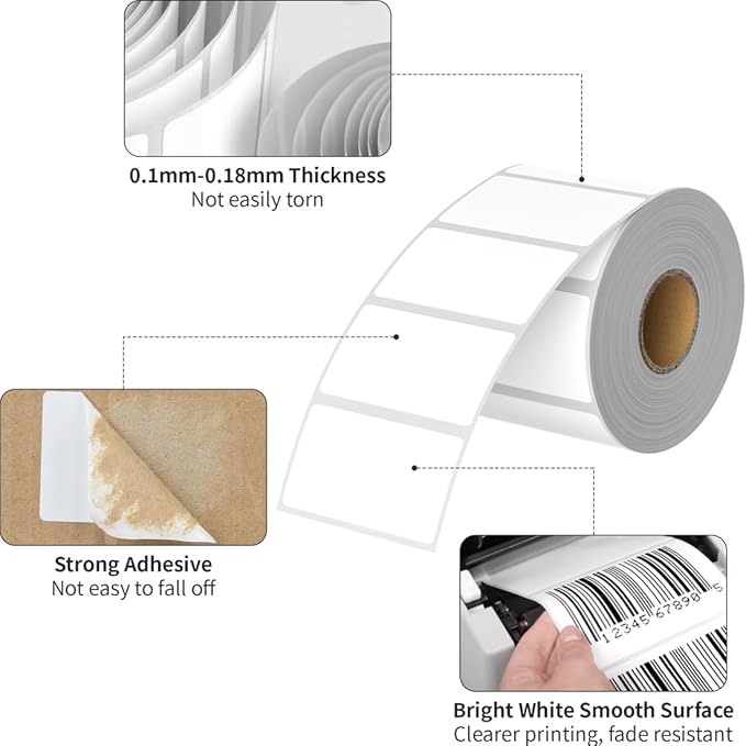 Thermal Labels 2.25 x 1.25, Adhesive Label Stickers 12 Rolls 12000 Label Papers for Barcode, FNSKU, Mailing, Shipping, Compatible with Zebra, Rollo and More Thermal Printers