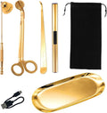 5Pcs Stainless Steel Candle Wick Trimmer Set, Candle Wick Trimmer, Candle Wick Dipper, Candle Wick Snuffer and Rechargeable Electric Candle Lighter for Candle Lovers(Gold)