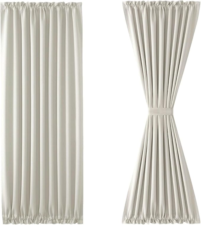 DWCN French Door Curtains – Rod Pocket Thermal Blackout Curtain for Doors with Glass Window, Kitchen and Patio Doors for Privacy, 54 X 80 Inches Long, 1 Curtain Panel with Tieback, Ivory