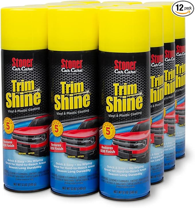 Stoner Car Care 91034-12PK Trim Shine – Vinyl and Plastic Protectant for Interior and Exterior Detailing, Restores OEM Color, Adds Shine, UV and Water Protection – 12 oz (Pack of 12)