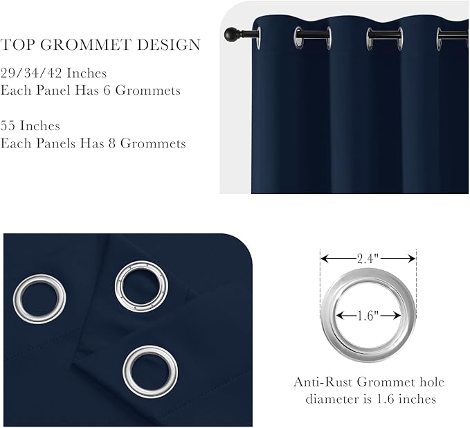PONY DANCE Navy Blue Blackout Curtains for Bedroom 63 Inch Length 2 Panels Set, Thermal Insulated Energy Saving Grommet Top Window Treatment Drapes for Living Room, W34 x L63 Inch