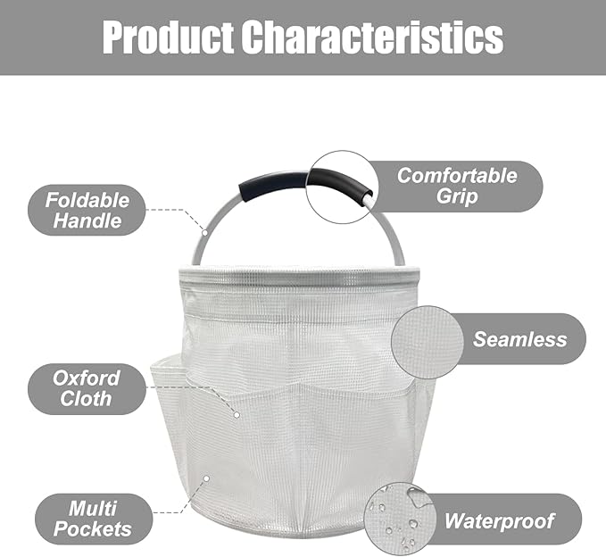 Qivine 17L Cleaning Caddy with Handle, Cleaning Supply Caddy Foldable Tool Bag Cleaning Products Organizers Portable Cleaning Bucket Organiser for Storing Towels (Clear)